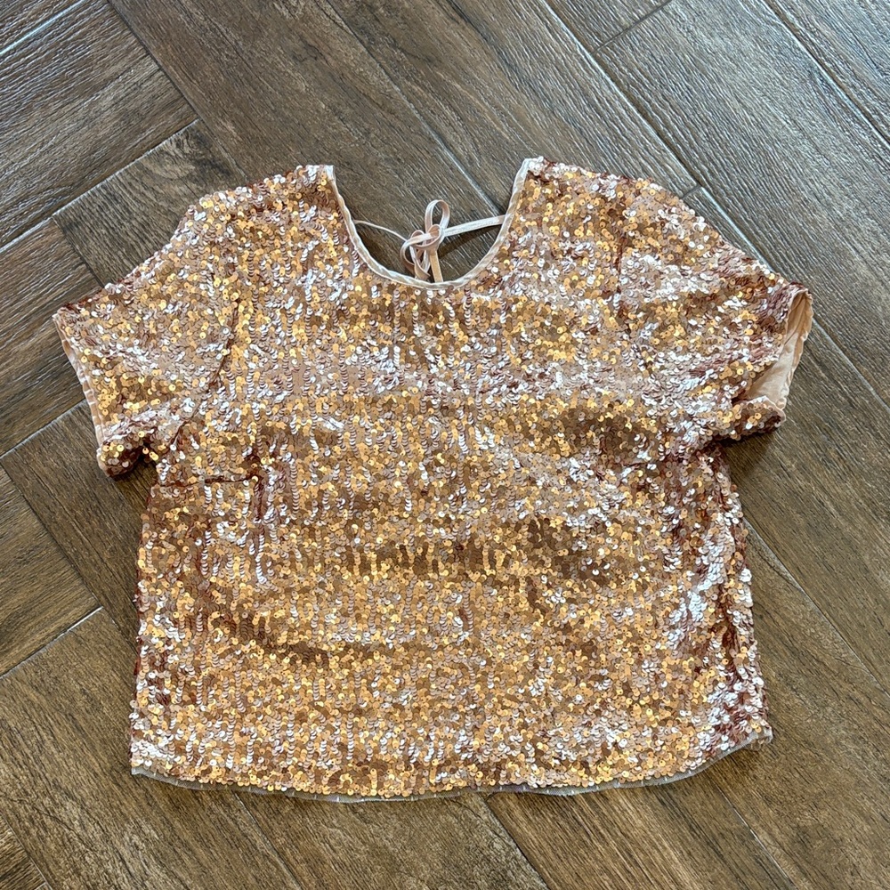 Abercrombie & Fitch Rose Gold Sequin Short Sleeve Top